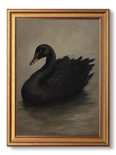 Gold Framed Swan Wall Art, Vintage Black Swan Pictures Wall Decor, Moody Canvas Prints, Dark Academia Printings, Rustic Farmhouse Artwork for Living Room Bedroom Bathroom Home Decor 8x10 Inch - color: Black Swan, size: 10"L x 8"W