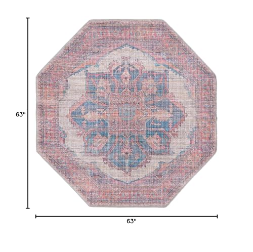 Rugs.com Nostalgia Collection Washable Rug – 5' 3 Octagon Antique Beige Flatweave Rug Perfect for Living Rooms, Kitchens, Entryways - size: 5'3" x 5'3" (Octagonal)