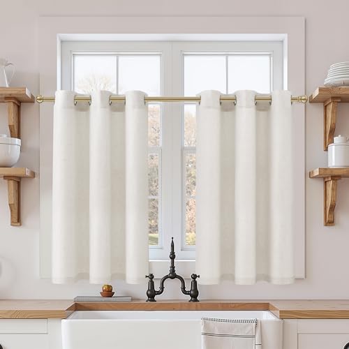 Jowels Natural Linen Grommet Curtains 24 Inch Long 2 Panels for Kitchen - color: Natural, size: 30"W x 24"L (Pack of 2)