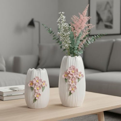 Ceramic Flower Vase,White Modern Vase for Pampas Grass, 9 Inch - color: White and Pink, size: 9 inch