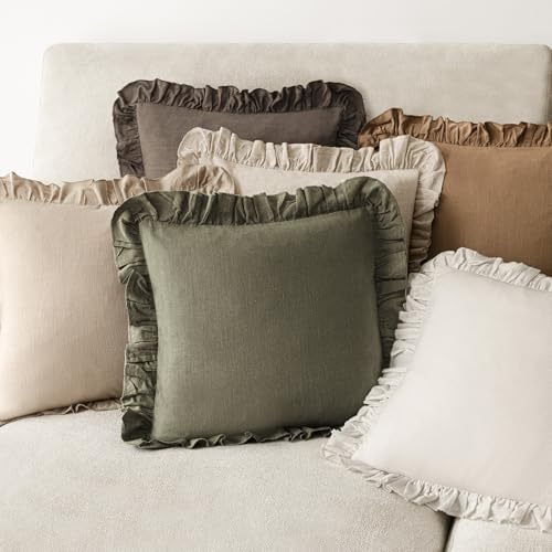 Foindtower Linen Fringe Ruffle Throw Pillow Covers 20×20 Inch Olive Green - color: Olive Green, size: 20" x 20" (Pack of 2)