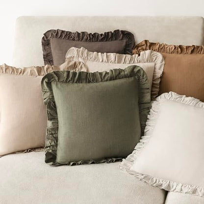 Foindtower Linen Fringe Ruffle Throw Pillow Covers 20×20 Inch Olive Green - color: Olive Green, size: 20" x 20" (Pack of 2)