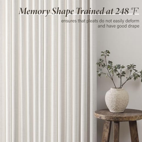 MIULEE Pinch Pleated Linen Curtains 40x100 Inch Beige White 4 Panels Set - color: Beige White, size: 40"W x 100"L (Pack of 4)