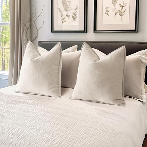MIULEE Pack of 2 Cream Beige Euro Shams Chenille Pillow Covers 24x24 Inch - color: Cream Beige, size: 24" x 24" (Pack of 2)