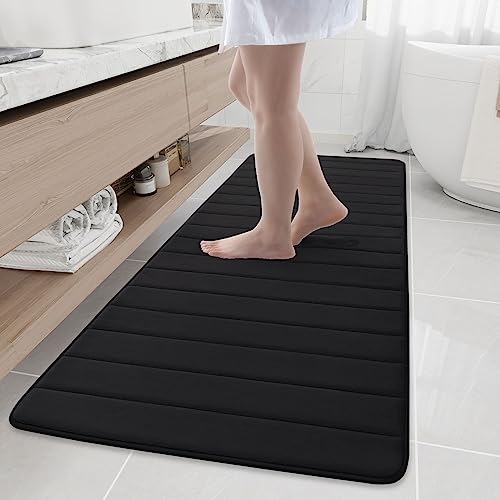 Buganda Memory Foam Bath Mat 70 x 24, Ultra Soft Absorbent Bathroom Rugs - color: Black, size: 70" X 24"