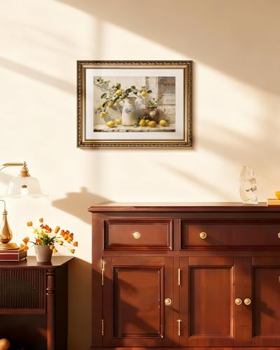 InSimSea Gold Framed Wall Art, Yellow Lemon Print, 13x16inch - color: Lemon Branch, size: 16"L x 13"W