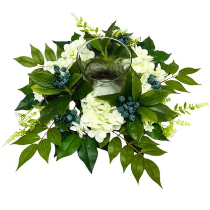 Svndlyn Candle Holder Centerpiece with Glass Hurricane and White Hydrangeas