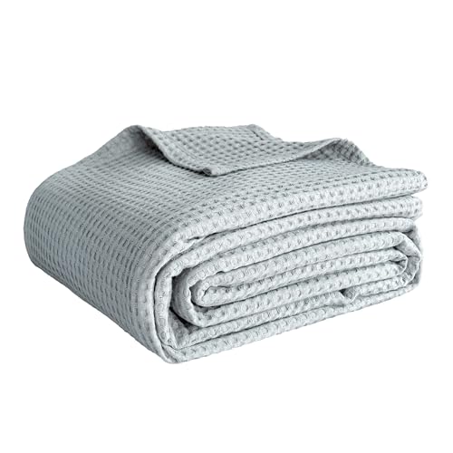 Simple&Opulence 100% Cotton Waffle Weave Throw Blanket 40"x50", Soft Lightweight Breathable Cozy Washed, Layer Blanket for Couch Bed Sofa, Farmhouse Home Decor for Adults All-Season, Grey Blue - color: Grey Blue, size: Small(40"x50")