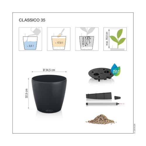 LECHUZA Classico Color 35 Slate, Self-Watering Round Planter, D13.8 H11.8 in, Slate Matt - color: Slate Matte, style: 35