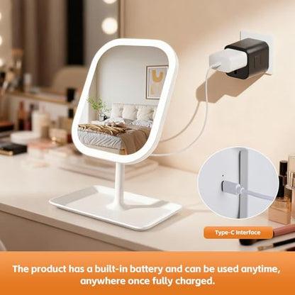 Rechargeable 2400mAh Makeup Mirror,360-degree rotatable Tabletop Vanity Mirrors with Lights，High-Definition led led Vanity Mirrors，Compact Mirror with Light for Women Gifts