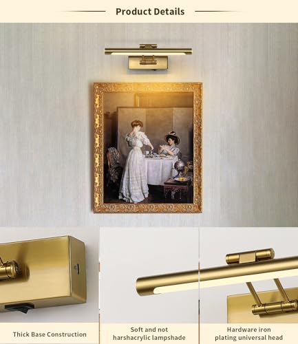 Battery Operated Picture Lights with Remote and Timer,Wireless Art Light for Paintings with Adjustable Swing Arm Brass Gallery Lights 12in Rechargeable Wall Sconce - color: Model B-Brass