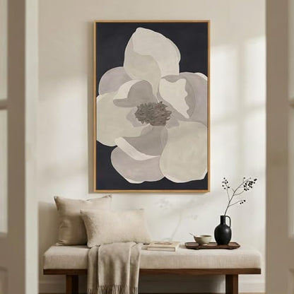 Large Framed Neutral Black and White Floral Wall Art, 1 Piece 24x36 In - color: Black White Flower