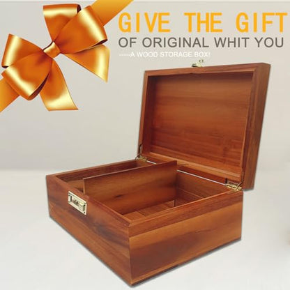 Large Wood Box Decorative Acacia Wooden Storage Box with Combination Lock With Adjustable Divider Wooden Keepsake Box with Hinged Lid Chest Stash Boxes Decorative Lockable Chest Box(Secret Grid) - style: Code Lock with partition