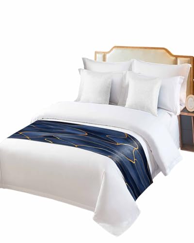 Navy Blue Gold Bed Runner Scarf King Size,Boho Marble Abstract Geometric Striped Luxury Bed Throw Runners & Scarves for Twin Full Queen King Foot of Bed,Bedroom Hotel Wedding Room Decoration,94"x20" - size: 94x20in,240x50cm