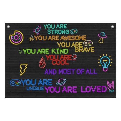 Neon Inspirational Quotes Linen Canvas Banner Kids Room Decor Playroom - color: Be Kind Gamer