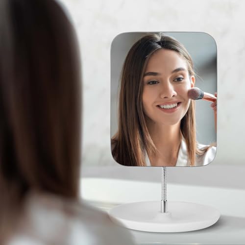 LFOYOU Table Vanity Mirror with Stand - Makeup Mirror for Desk - Adjustable Flexible Gooseneck, 360°Rotation Folding Portable Bathroom Shaving Cosmetic Mirror Square