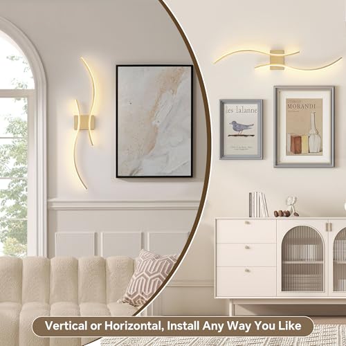 Wireless Wall Sconces Set of Two, Dimmable, 3CCT, Up to 65H Runtime - color: Brushed Brass, size: 31.5 inches (2 Pack)