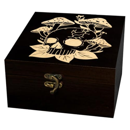 arricraft Small Wooden Keepsake Storage Box, Skeleton Skull Mushroom Plant