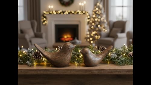 Birds Figurine, Shelf Decor Wood Grain Statue - color: Brown-wood