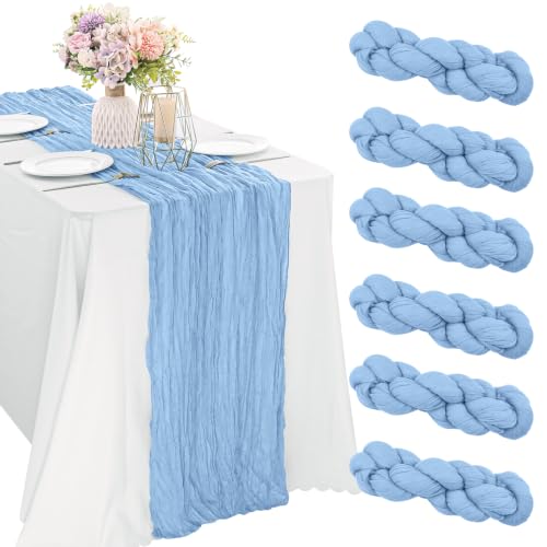 10FT Cheesecloth Table Runner Boho Party Home Decorations - color: Baby Blue, size: 35" x 120"-6 Pack