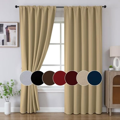 Joydeco Blackout Curtains 108 Inches Long, Thermal Insulated Black Out Curtains 2 Panels Set, Room Darkening Drapes for Living Room Window Rod Pocket Back Tab (W52 x L108 Inch, Beige) - color: Beige, size: 52"W x 108"L (Pack of 2)