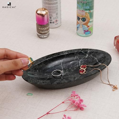 Radicaln Marble Jewelry Dish 7 Inches Handmade Black Trinket Tray - color: Black