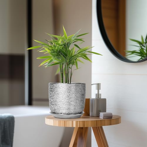 Ceramic Flower Pot, 7 Inch Ceramic Plant Pot, Silver - color: Silver, size: 7 Inch