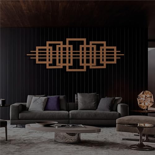 DEKADRON Squares Geometric Wall Art, Abstract Metal Wall Decor, Home Office Entryway Bedroom Living Room Decoration, Metal Wall Hangings, Modern Wall Sign, (Bronze, 29" W x 10" H / 75x25cm, Squares) - color: Bronze, size: 29"L x 10"W