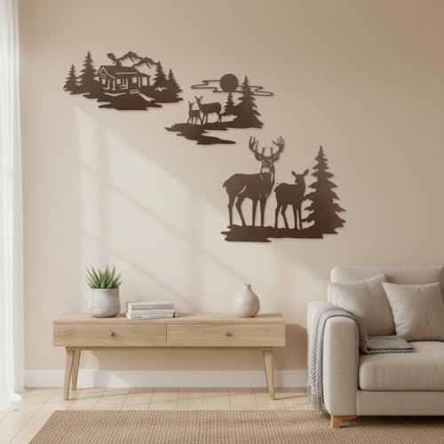 Cabin Deer Metal Wall Art Decor, Rustic Mountain decor Hanging for Indoor - color: Forest Deer