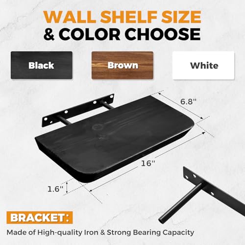 16x6.8x1.6in Slanted Solid Wood Floating Wall Shelves 2-Pack Black - color: Black, size: 16"-Set of 2