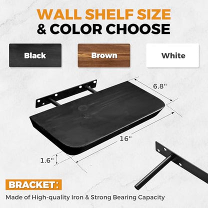 16x6.8x1.6in Slanted Solid Wood Floating Wall Shelves 2-Pack Black - color: Black, size: 16"-Set of 2