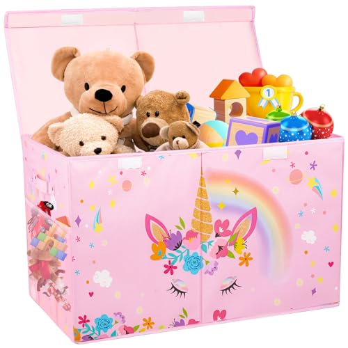 Large Toy Box, Sturdy Kids Storage Organizer for Boys Girls, 25"x13"x16" - color: Large Pink
