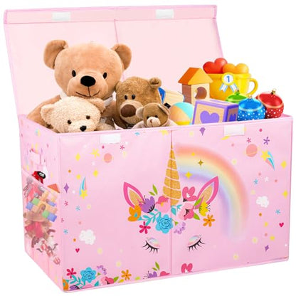 Large Toy Box, Sturdy Kids Storage Organizer for Boys Girls, 25"x13"x16" - color: Large Pink