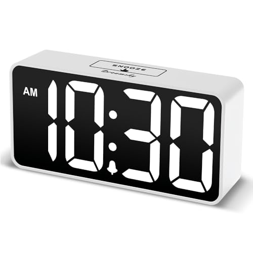 DreamSky Small Digital Alarm Clock for Bedroom with Large Big Numbers - color: White Case White Digits