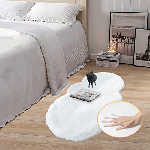 ORINOVA White Faux Rabbit Fluffy Fur Rugs for Bedroom Machine Washable Furry Area Rugs for Living Room Smal 2x4 Shag Runner Rug Nursery Rug - color: White, size: 2' x 4' (Oblong)