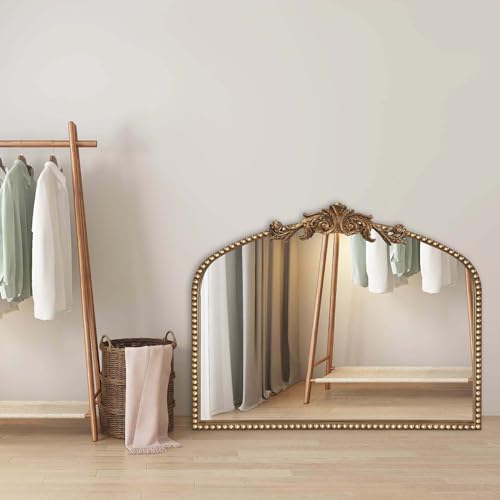BAODANFU Baroque Arched Wall Mirror Entryway, Gold Vanity Mirror Decorative - size: 30"L x 36"W