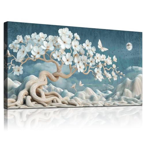 Tree of Life Wall Art,Large Blue Wall Decor,Abstract Wall Art,Artwork for Walls,Modern Office Decorations White Tree Landscape Paintings Pictures for Living Room Bedroom Home Decor 20"X40" - color: Tree of Life Wall Art, size: 40"L x 20"W