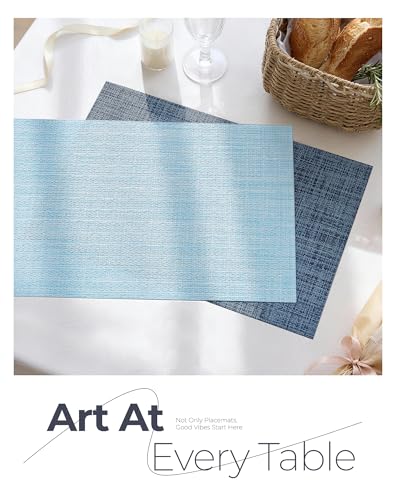Deep Navy Woven Placemats Set of 8 - Heat Resistant Non-Slip Place mats for Dining Table, Washable Durable PVC Vinyl Woven Table Mats(Deep Navy, 8) - color: C1- Deep Navy, size: Set of 8