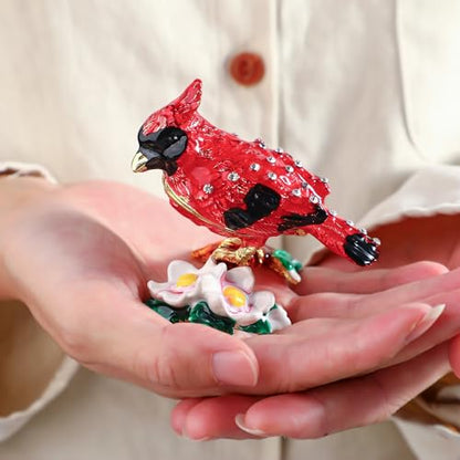 YU FENG Cardinal Bird Trinket Box, Hinged Enamel Jewelry Box - style: Cardinal bird on a branch