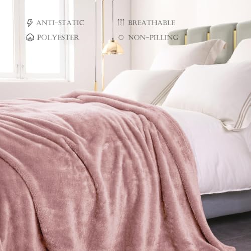 Exclusivo Mezcla Fuzzy Plush Fleece Bed Blanket King Size, Dusty Pink - color: Dusty Pink, size: 104x90 IN