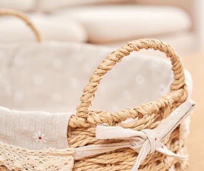 GIB Small Wicker Woven Storage Baskets for Organizing with Handle and Liner - color: Beige-Oval