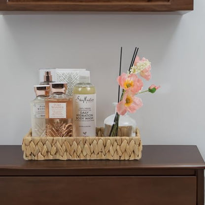 Water Hyacinth Bathroom Vanity Tray with Handle, 11 Inch - size: 11.1" x 7.1" x 2.2"