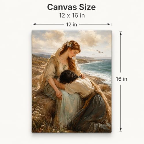 Canvas Wall Art Seaside Embrace Framed Style Romantic Portrait 12x16 Inch - color: Figure Painting, size: 16"L x 12"W