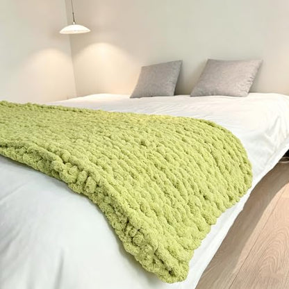 Soft Chunky Knit Throw Blanket for Couch, Cozy Warm Knitted Blankets - color: Green, size: 48"x71"(Large Size Throw)