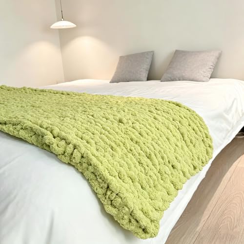 Soft Chunky Knit Throw Blanket for Couch, Cozy Warm Knitted Blankets - color: Green, size: 48"x71"(Large Size Throw)