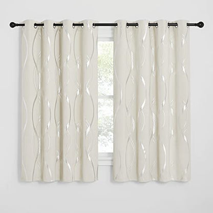 NICETOWN Bedroom Blackout Curtains Panels - Window Treatment Thermal Insulated Solid Grommet Blackout Wave Line Foil Print Design Curtains for Living Room (Set of 2, 52 by 63 Inch, Beige) - color: 1 - Beige, size: 52"W x 63"L (Pack of 2)