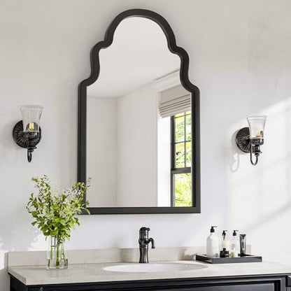 24x40 Matte Black Arched Wood Framed Bathroom Vanity Wall Mirror - color: Matte Black, size: 40"L x 24"W