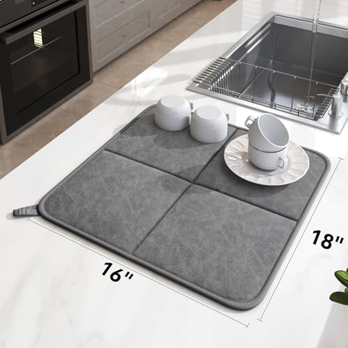 YDKGL 2 pack Dish Drying Mat for Kitchen Counter,PU Leather Dish Mat，Grey - color: Gray, size: 16" x 18"(2 Pack)