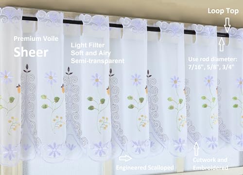 Today's Curtain, Samantha Embroidered Sheer Tier 24", White/Purple, 59" W x 24" L - color: White/Purple Multi, size: 59"W x 24"L (Pack of 1)