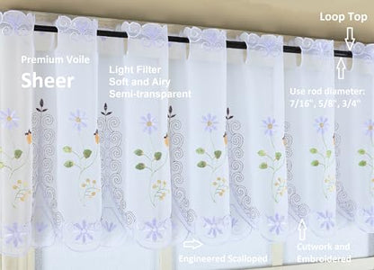 Today's Curtain, Samantha Embroidered Sheer Tier 24", White/Purple, 59" W x 24" L - color: White/Purple Multi, size: 59"W x 24"L (Pack of 1)